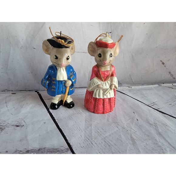 2 Sweet Vintage Ceramic Captain Lady Mouse Christmas Ornament Boy Girl 4” Korea - Picture 1 of 8
